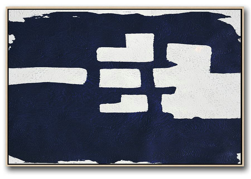Horizontal Abstract Painting Navy Blue Minimalist Painting On Canvas,Large Canvas Art #X4E2